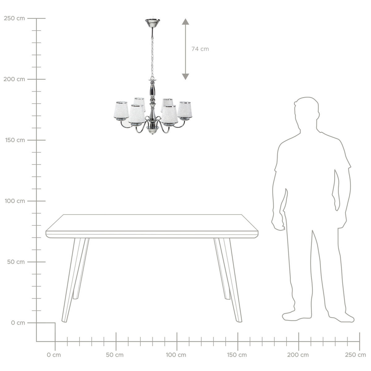KRONLEUCHTER Bradano 65/65/127 cm - Silberfarben, Metall (65/65/127cm) - Beliani