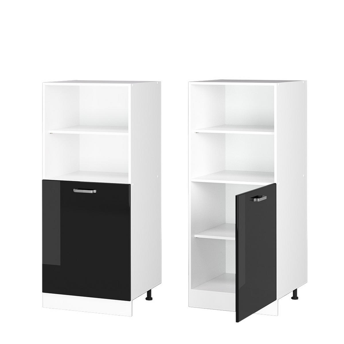 HOCHSCHRANK R-Line Schwarz Hochglanz 60 cm mit offenen Regalen und Tür - Schwarz Hochglanz/Weiß, Holzwerkstoff (60/143/57.2cm) - Vicco