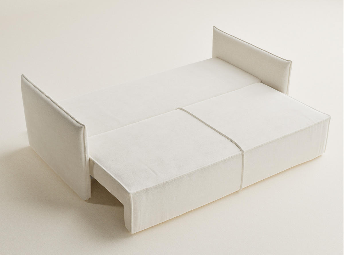 SOFA MIT SCHLAFFUNKTION Obra Creme Chenille-Stoff - Creme/Schwarz, Holz/Holzwerkstoff (220/70/107cm) - Maison de Reve