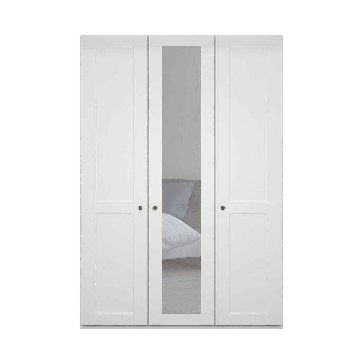 SCHLAFZIMMER Greenholm in Weiß 4 teilig mit Kleiderschrank 150cm Breite mit Spiegel, Doppelbett 180x200cm, zwei Nachttisch - Weiß, Holzwerkstoff (80/200/120cm)