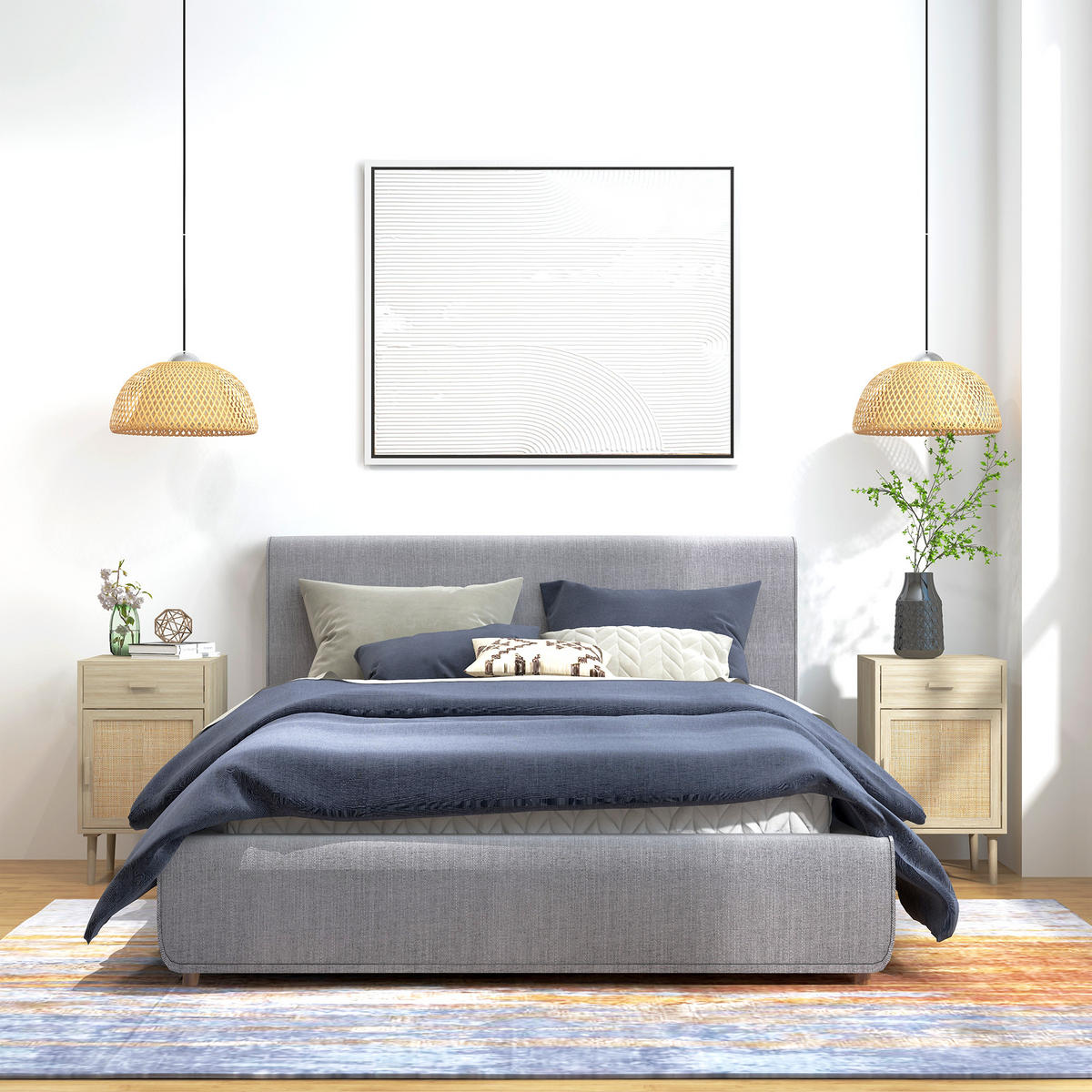 NACHTTISCH Eiche Spanplatte Rattan mit Schublade und Tür 2er-Set - Eichefarben, Holzwerkstoff (40/68.5/40cm) - PANGIVO