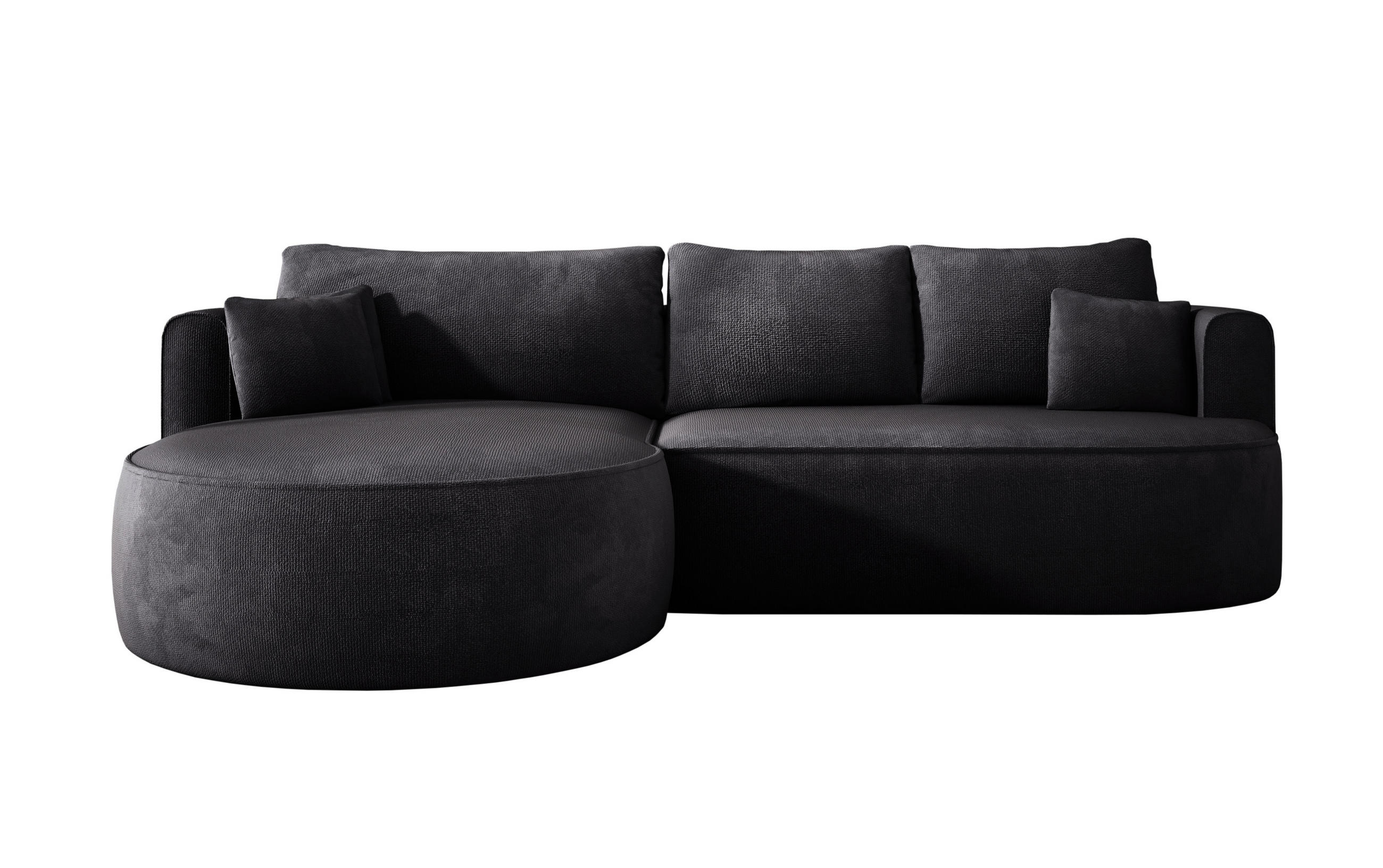 ECKSOFA FIORE-L Moderne Ausziehbare Schlaf-Funktion, automatischer Auffaltung, lose Rückenkissen freistehend LINKS 284x183x82 cm cm Black - Schwarz, Holz/Textil (183/284cm) - DomoHome