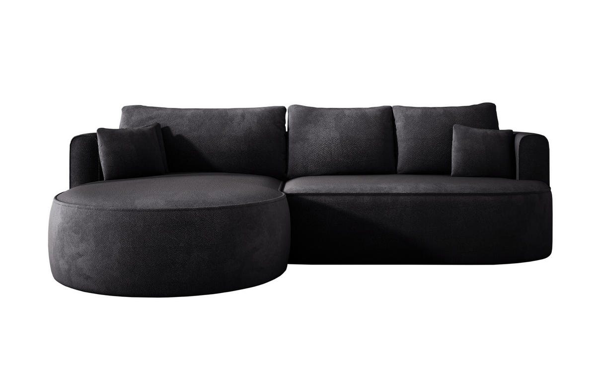 ECKSOFA FIORE-L Moderne Ausziehbare Schlaf-Funktion, automatischer Auffaltung, lose Rückenkissen freistehend LINKS 284x183x82 cm cm Black - Schwarz, Holz/Textil (183/284cm) - DomoHome