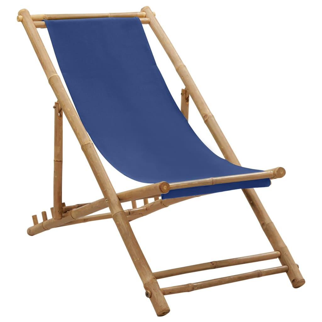 LIEGESTUHL Bambus Und Canvas Marineblau - Blau, Textil (60/93/123cm) - vidaXL