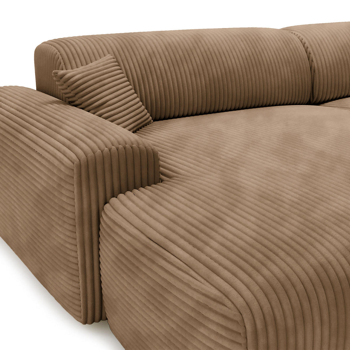 ECKSOFA mit Longchair - Cord - Hellbraun/Schwarz, Kunststoff/Textil (284/178cm) - home24
