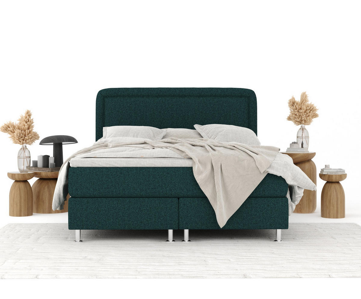 BOXSPRINGBETT Salvi Grün 140/200 cm mit Latex-Topper - Silberfarben/Grün, Holz/Holzwerkstoff (140/200cm) - Maison de Reve