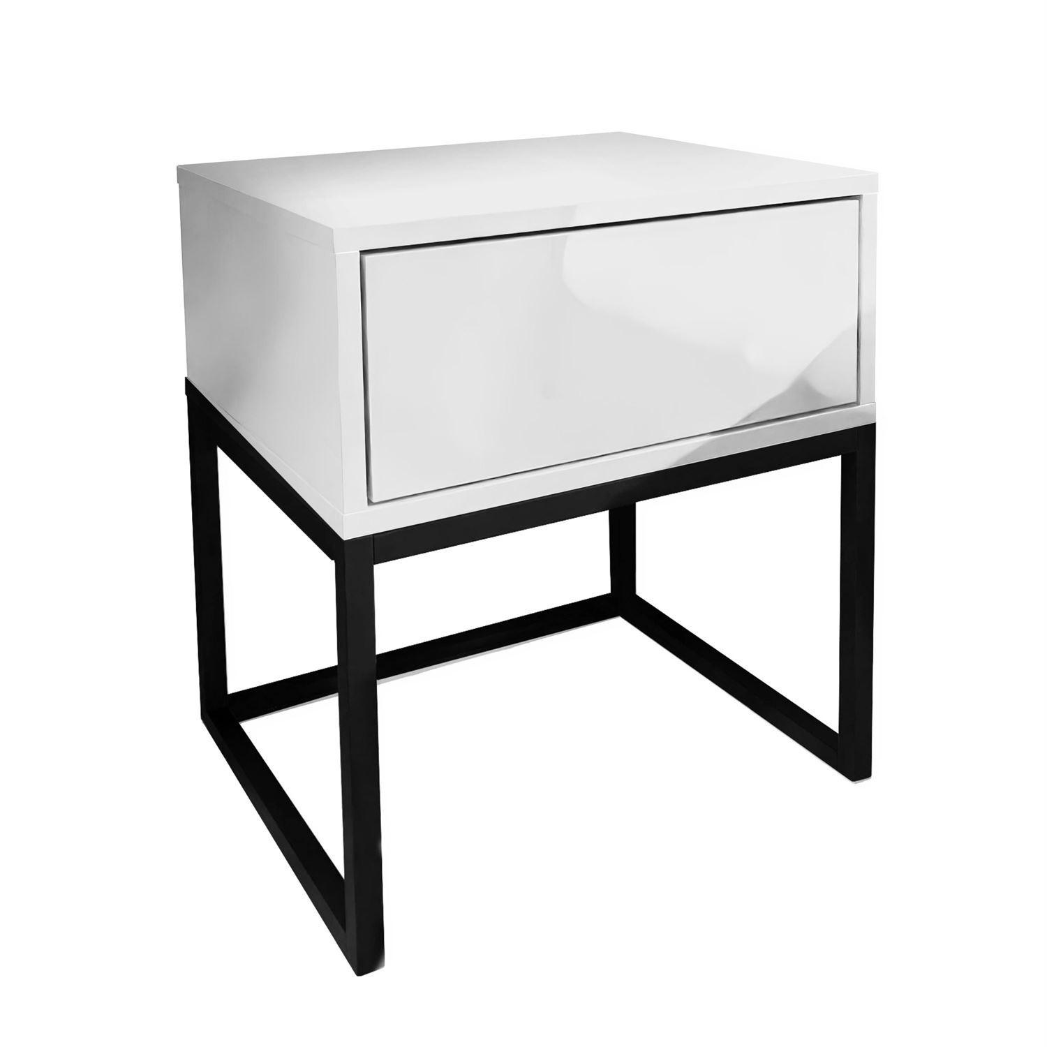 NACHTTISCH BLANCO LOFT Weiß Hochglanz auf schwarzem Gestell PUSH OPEN - Weiß Hochglanz, Holzwerkstoff (45/53/37cm) - Lookway