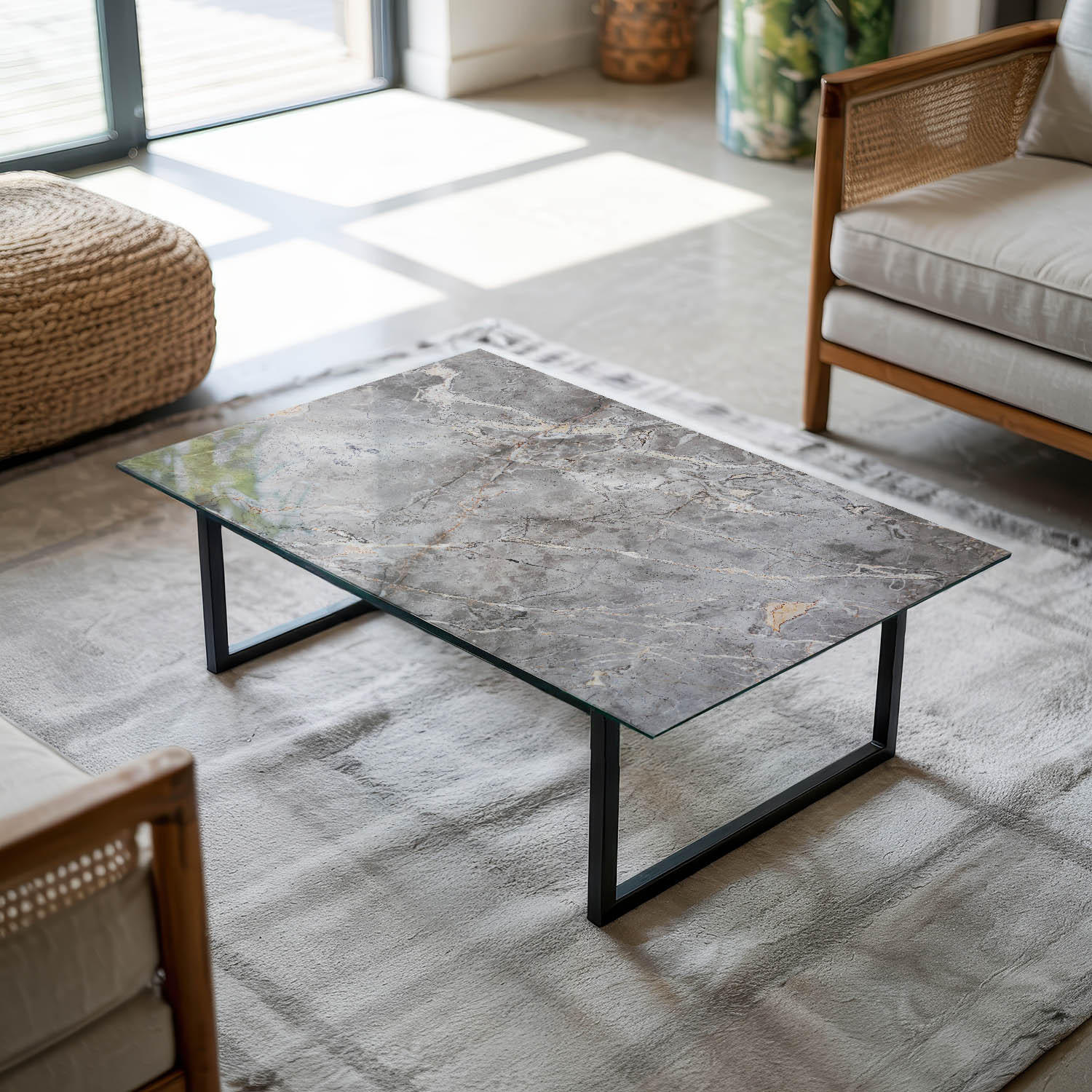 TISCHPLATTE 100x70 cm Naturmarmor Optik - Goldfarben/Grau, Glas (100/70/0.4cm) - TULUP