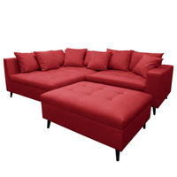 ECKSOFA mit Ottomane und Hocker - Rot/Schwarz, Birkenholz/Textil (247/174cm) - home24