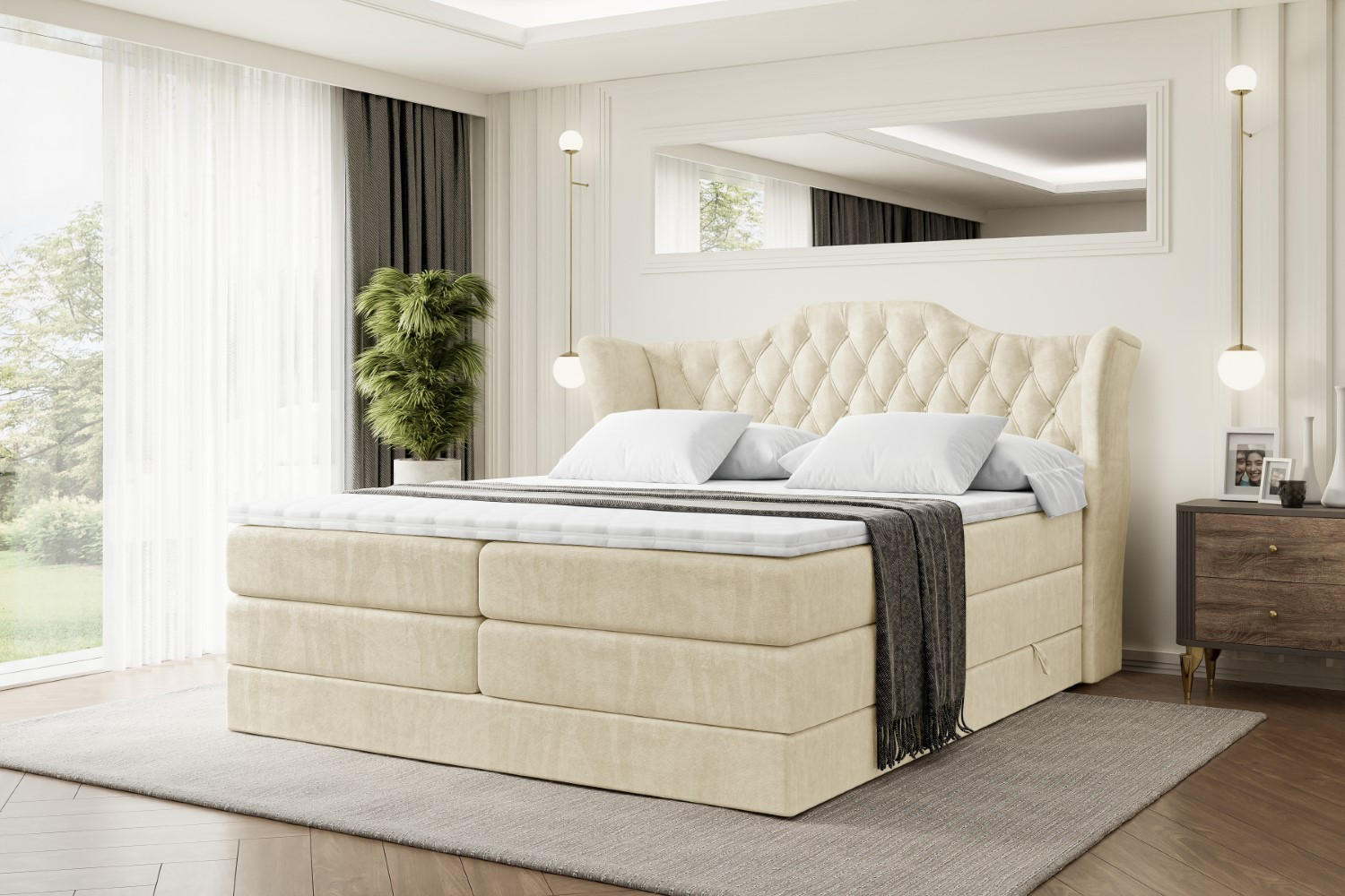 BOXSPRINGBETT VILA KING - 120x200 - H3/H4 - Beige - Beige, Holzwerkstoff (120/200cm) - ALTDECOR