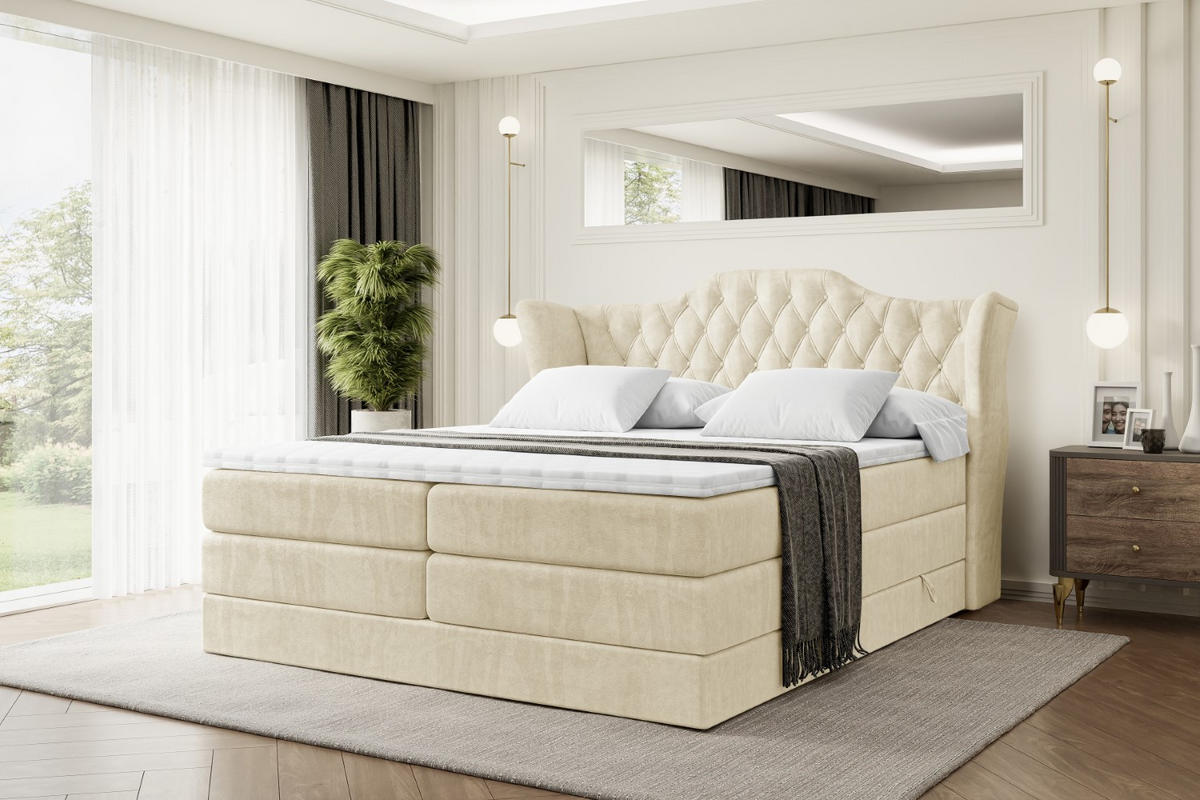BOXSPRINGBETT VILA KING - 120x200 - H3/H4 - Beige - Beige, Holzwerkstoff (120/200cm) - ALTDECOR