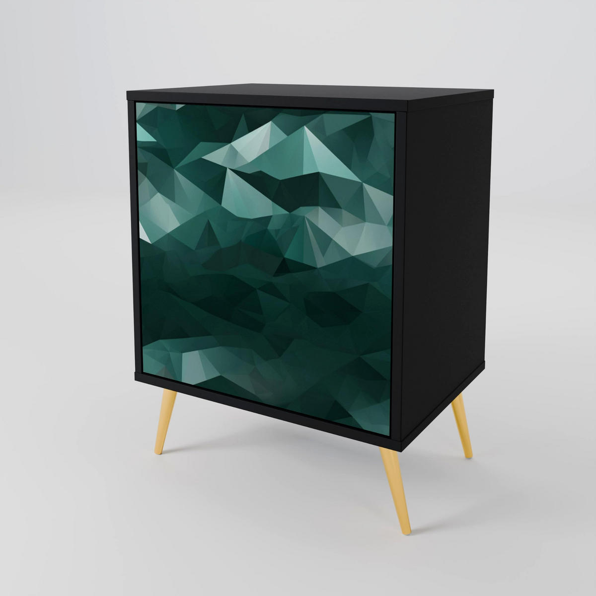 SIDEBOARD POLYGONAL FLOATING, Schwarz, 57,5x42x70,5 cm, Schwarze Metall-Sternfüße - Multicolor/Schwarz, Holzwerkstoff/Metall (57.5/70.5/42cm) - SpaceRebels