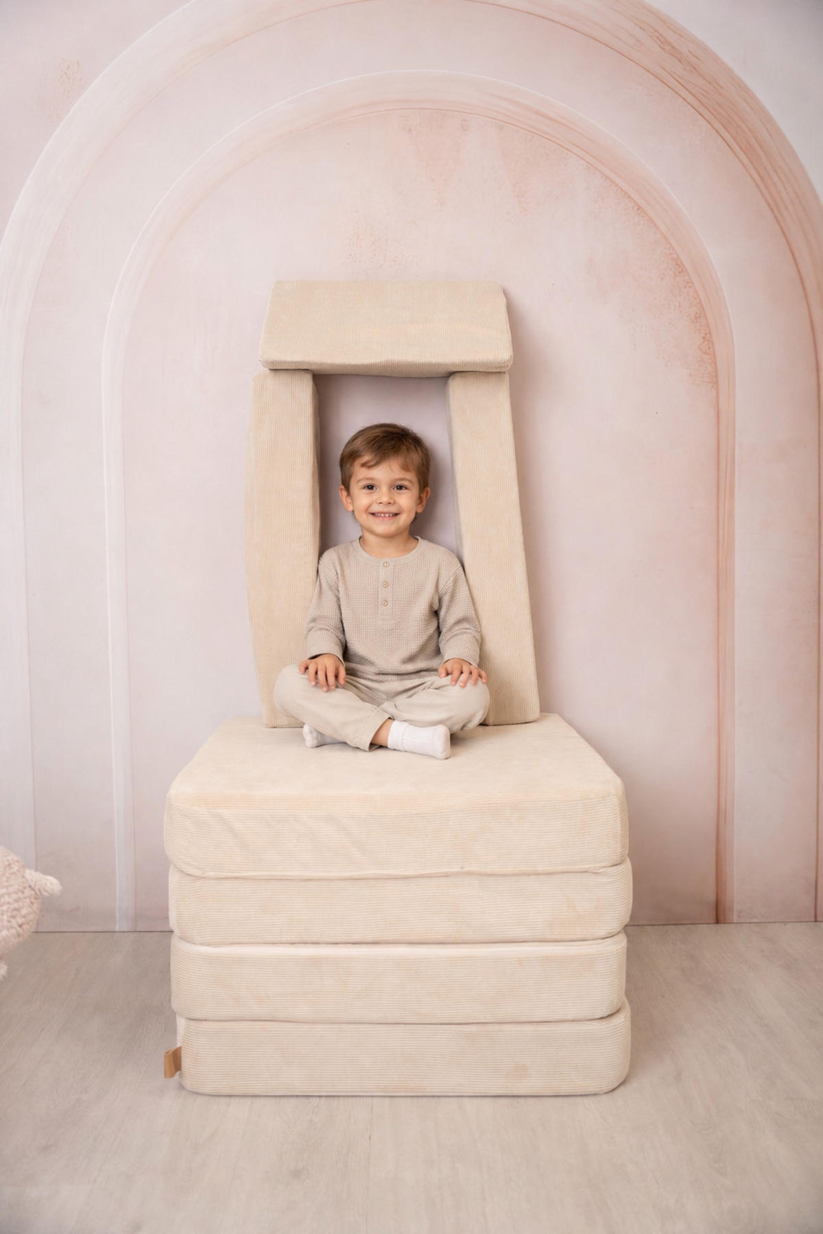 KINDERSOFA, Beige, 80x160x24cm, Cordsamt, Modular, Schaumstoff - Beige, Textil (160/24/80cm) - AngeLove