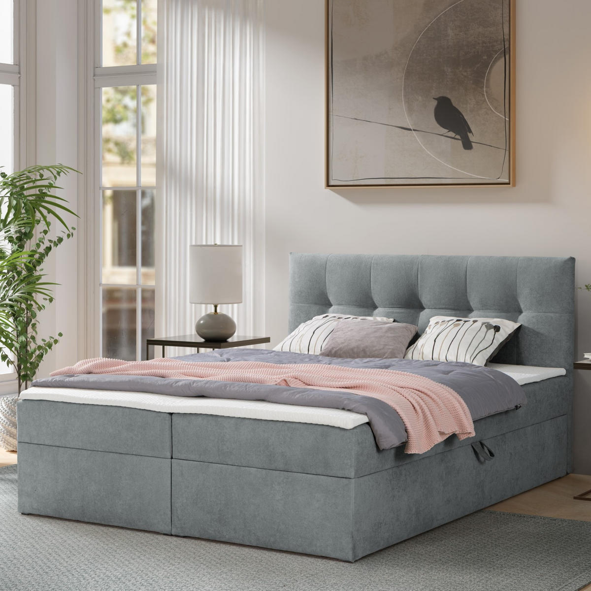 BOXBETT Toronto 160x200 Bonell-Matratze H3 und Topper - Dunkelgrau/Silberfarben, Holz/Holzwerkstoff (160/200cm) - Ravio