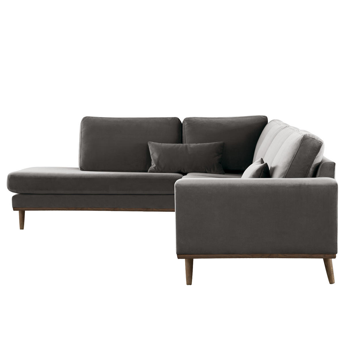 ECKSOFA mit Ottomane - Eichefarben/Dunkelgrau, Eichenholz/Textil (287/219cm) - home24