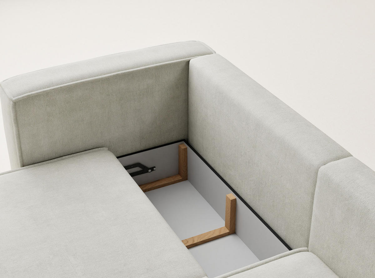 ECKSOFA MIT SCHLAFFUNKTION Velto Creme Webstoff - Creme/Schwarz, Holz/Holzwerkstoff (250/152cm) - Maison de Reve