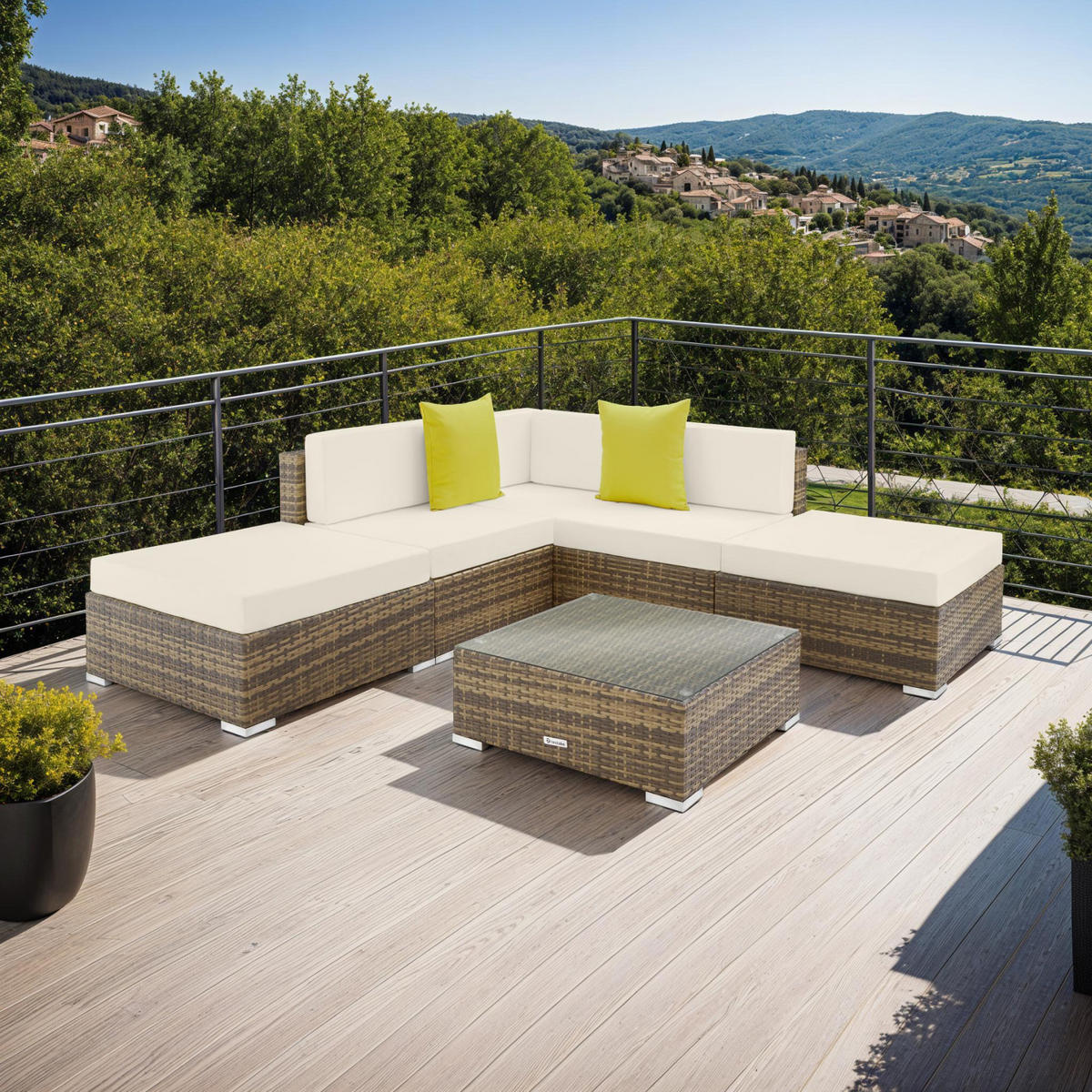 RATTANLOUNGE Paris, mit Sicherheitsglasplatte, natur - Naturfarben, Kunststoff - tectake