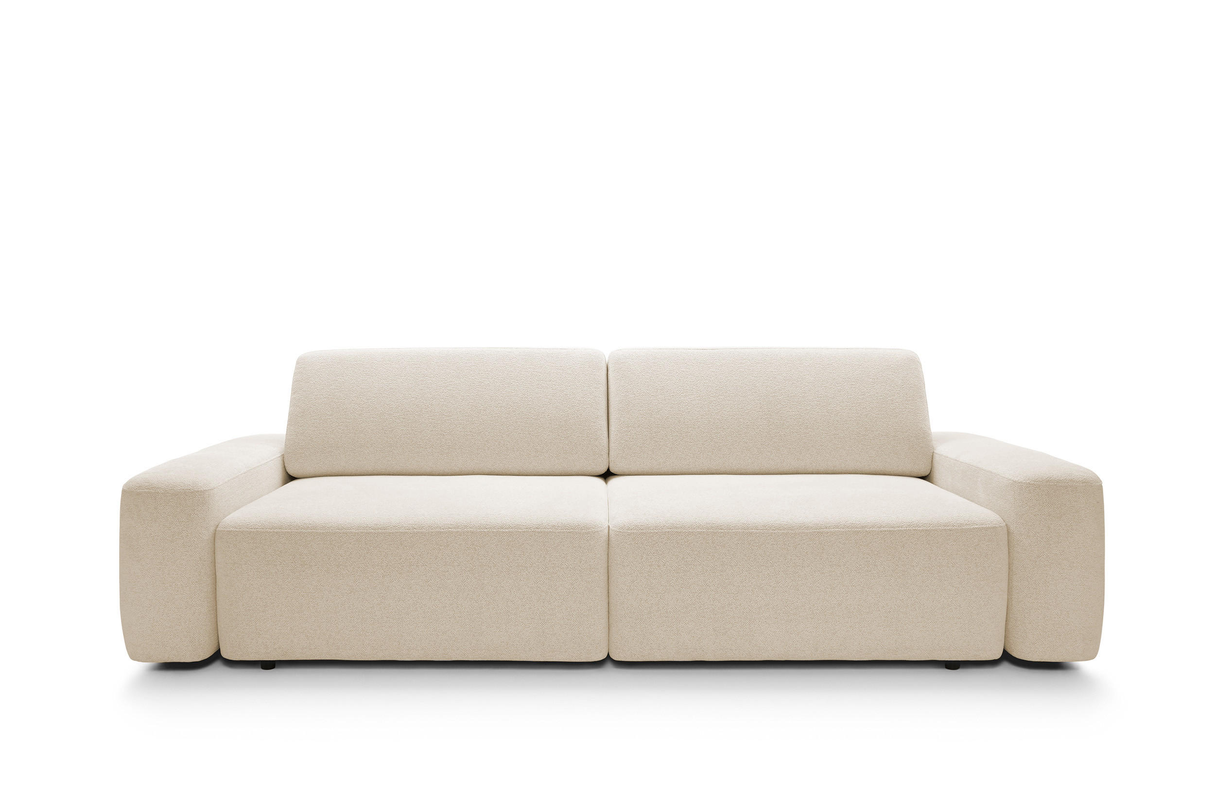 SOFA 4-Sitzer freistehend, Bettzeugcontainer, Polsterung aus PUR-Schaum, Stoff Raven, Schlaffunktion: 120x200 cm, Größe: 257x82x105 cm, Sand - Sandfarben, Holz/Textil (257/82/105cm) - DomoHome