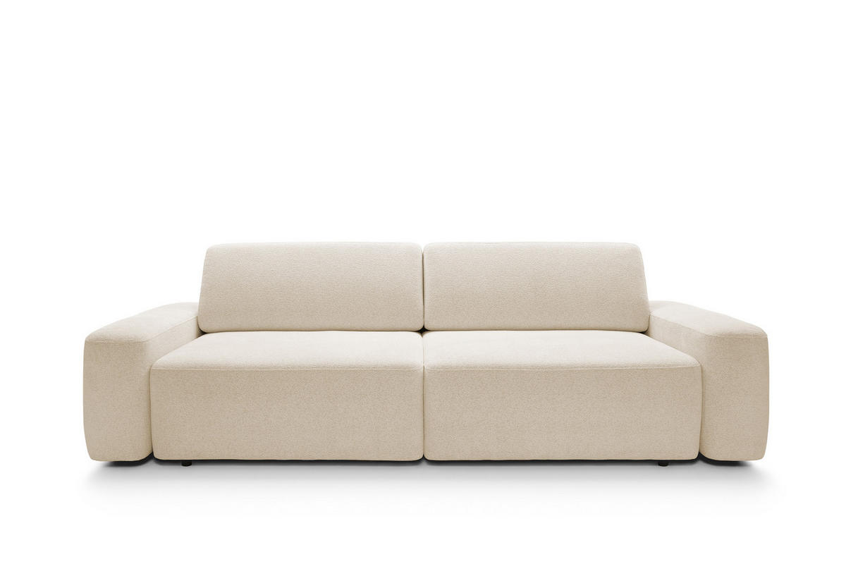 SOFA 4-Sitzer freistehend, Bettzeugcontainer, Polsterung aus PUR-Schaum, Stoff Raven, Schlaffunktion: 120x200 cm, Größe: 257x82x105 cm, Sand - Sandfarben, Holz/Textil (257/82/105cm) - DomoHome