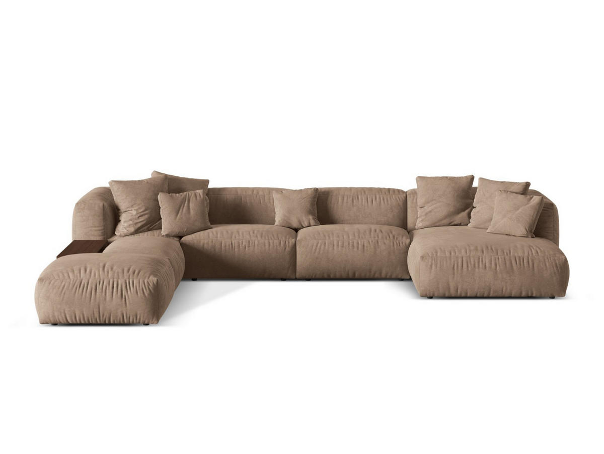 PANORAMASOFA modular links Martina aus Samt dunkelbeige 5 Sitzplätze - Mokka, Textil (280/75/406cm) - Micadoni
