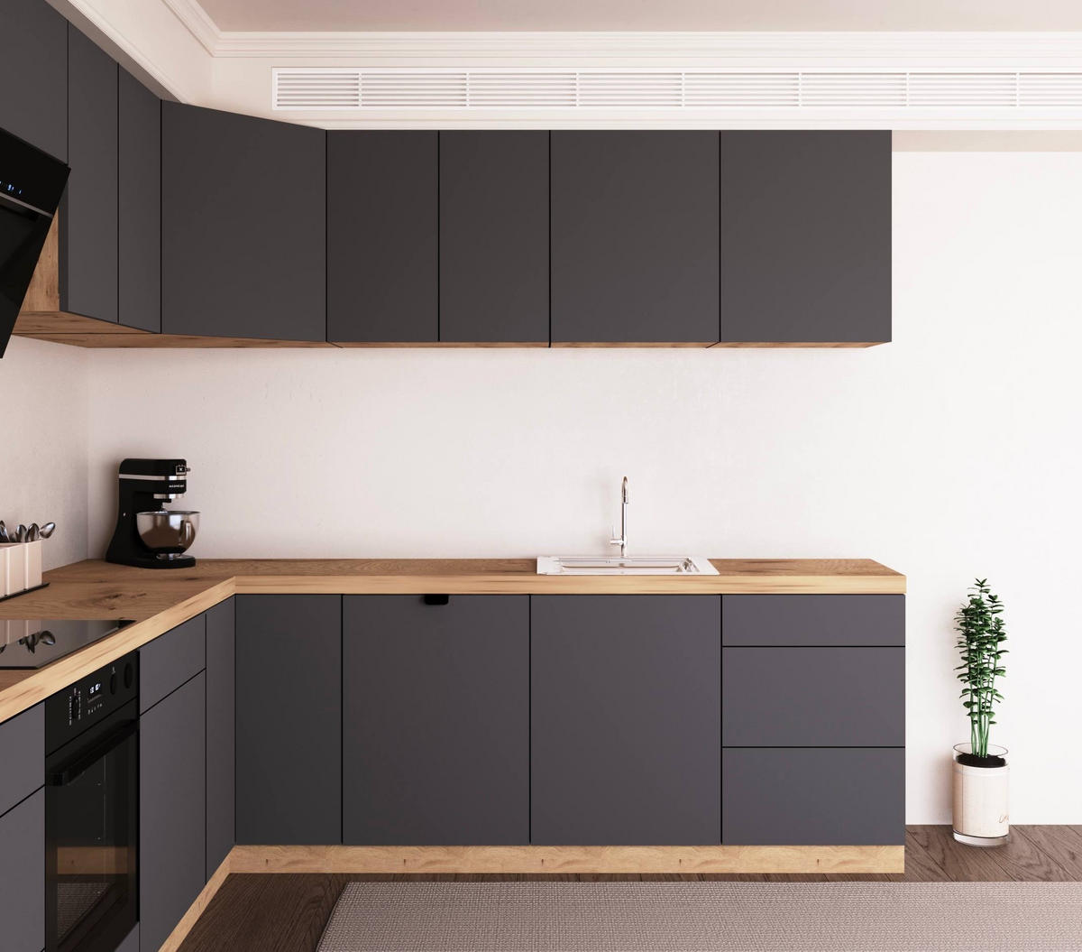 WINKELKÜCHE 320cm x 260cm- Langen KL14-M320 - in Grau/Matt - Grau, Holz/Holzwerkstoff (580/212/58cm)