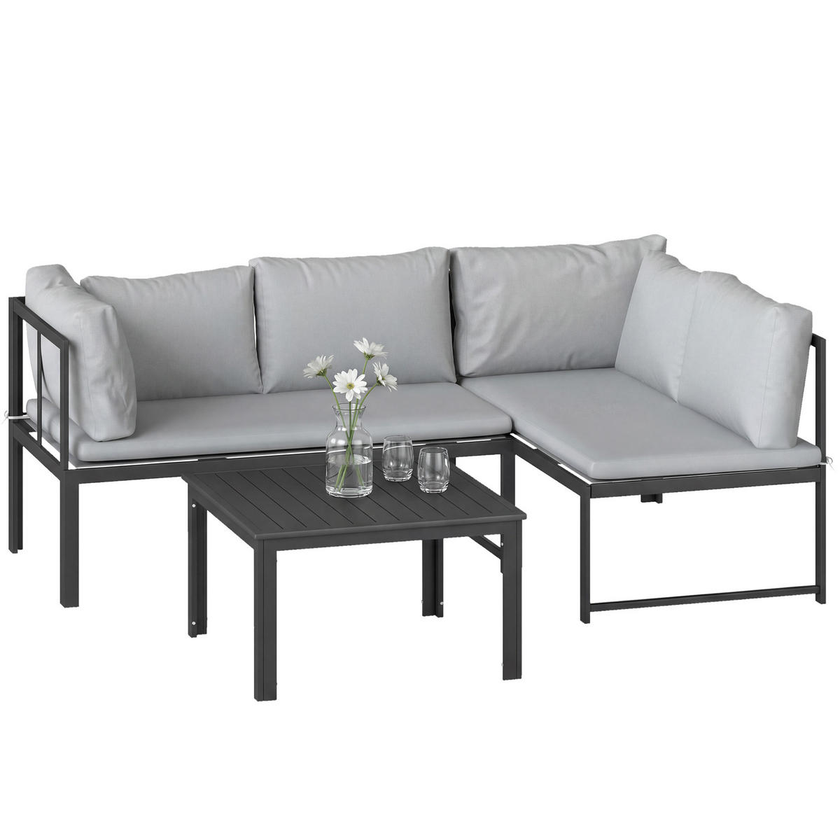 GARTENSET DE-13527 3-teilig mit verstellbaren Armlehnen Grau - Grau, Metall - ComfortXL
