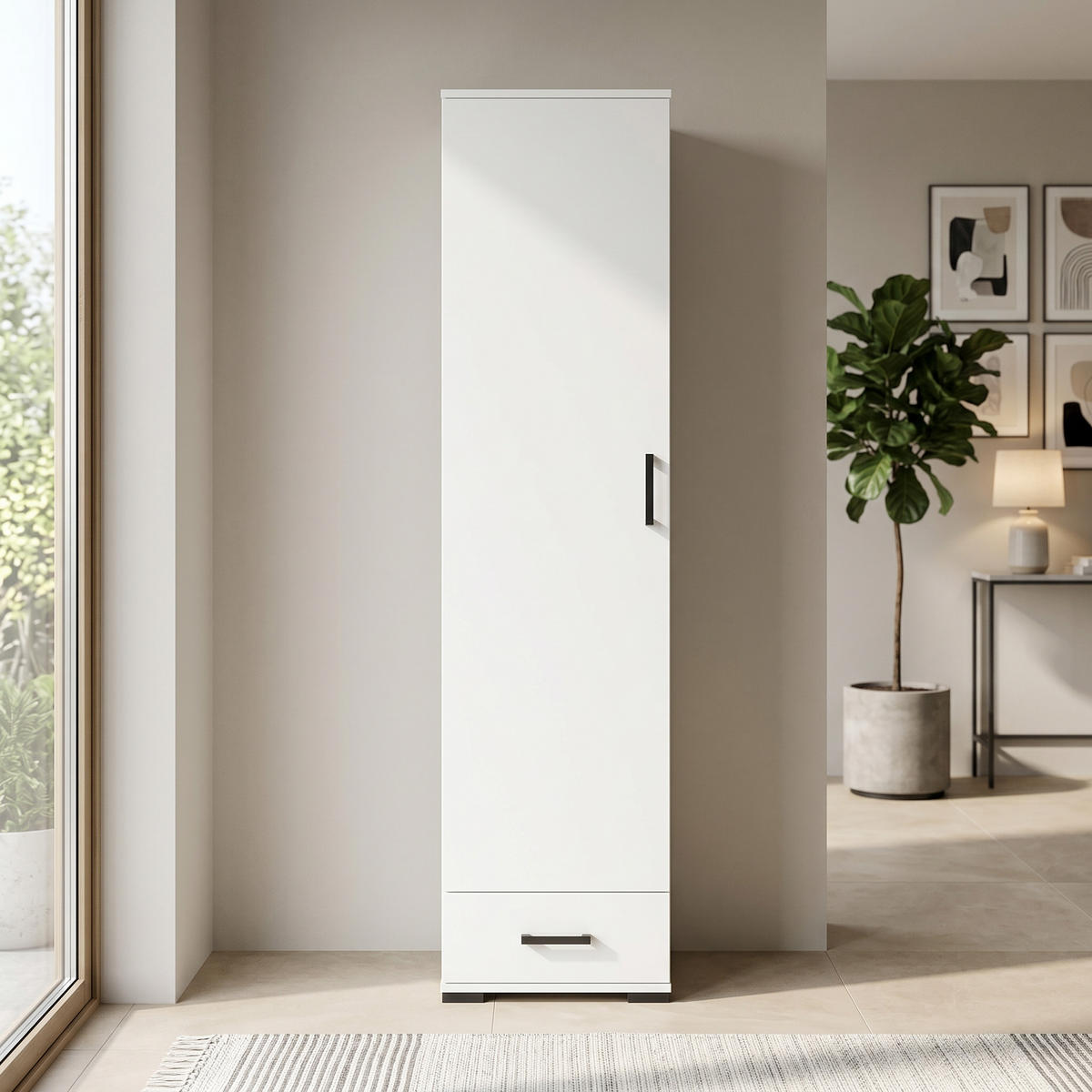 DREHTÜRENSCHRANK ALBANO 50/186/40cm 1-türig Weiß - Weiß, Holzwerkstoff (50/186/40cm) - MASSENO
