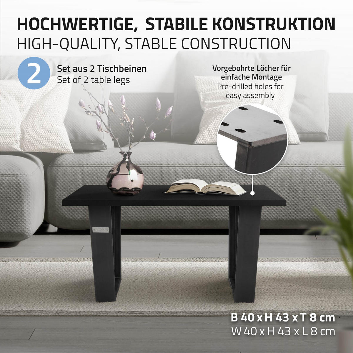 TISCHBEINE 2er Set V-Form 40 x 43 cm Dunkelgrau - Bronzefarben, Metall (40/8/43cm) - ML-DESIGN