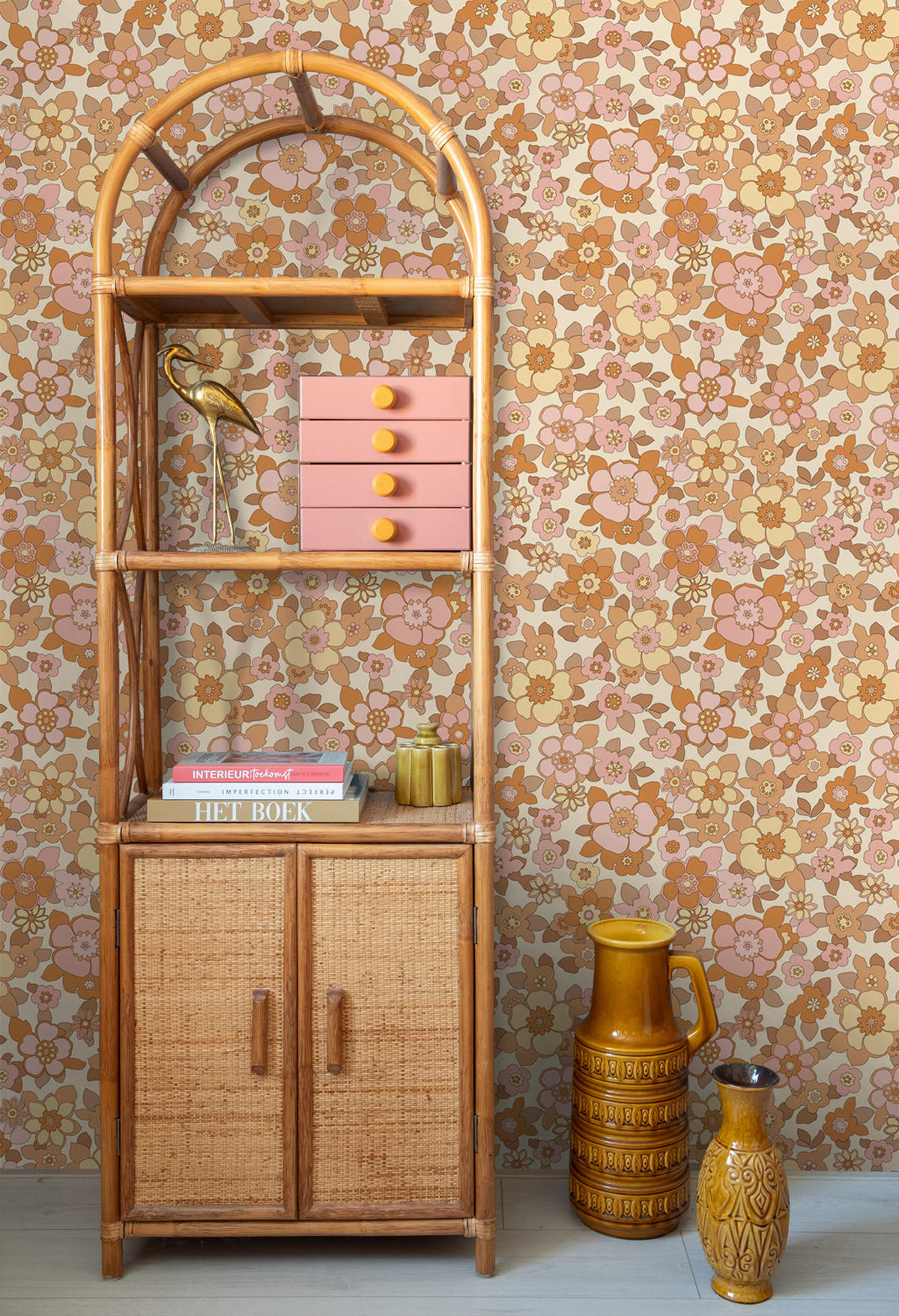 TAPETE Retro Blumen 50 x 900 cm - Pink, Papier (50/900cm) - ESTAhome