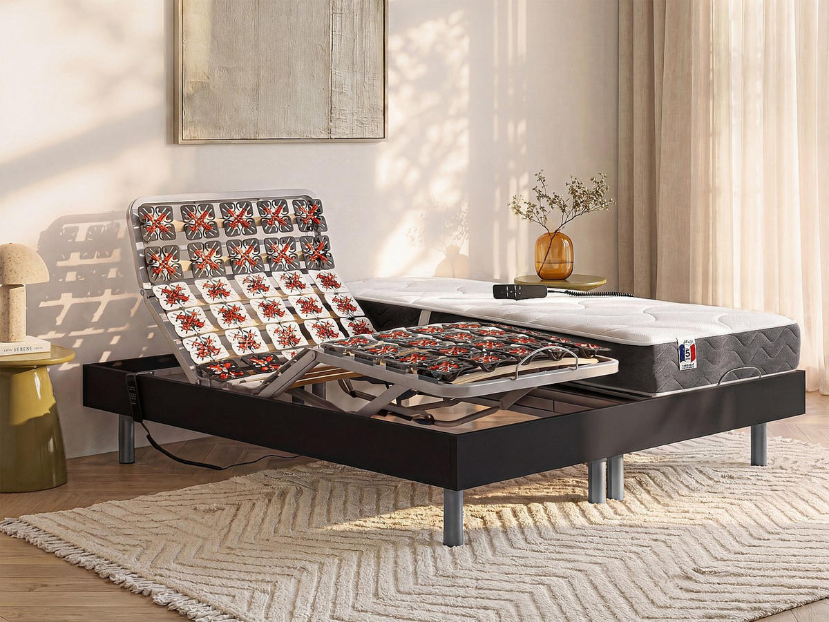 BETT mit elektrischem Lattenrost - 2 Personen - holz - schwarz Jupiter - Schwarz, Holz/Holzwerkstoff (90/200cm) - Vente-Unique