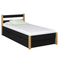 BETT mit Schublade N01 Schwarz / Eiche Natur 120/190 - Schwarz/Eiche Artisan, Naturmaterialien/Holz (120/190cm) - N-Wood
