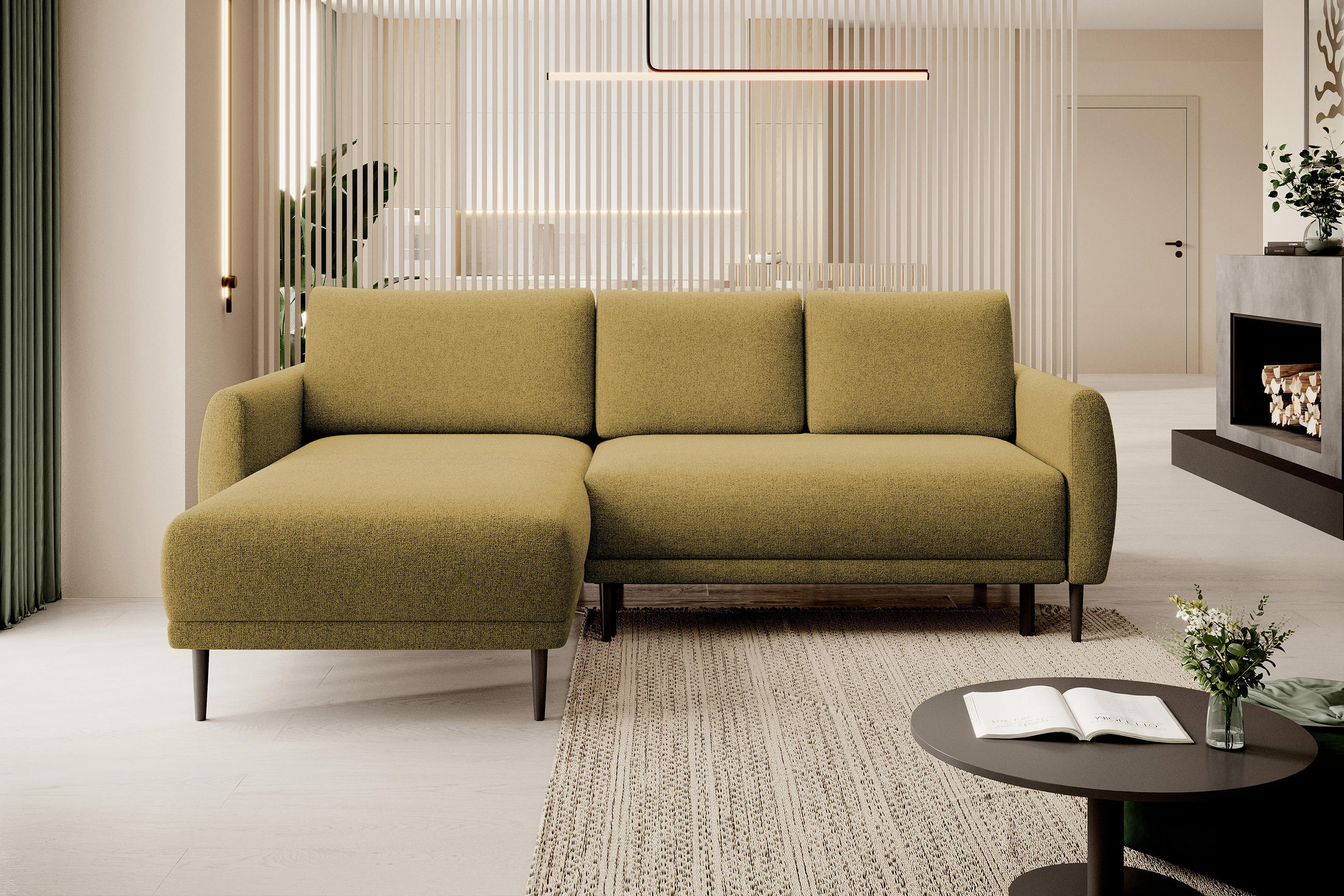 ECKSOFA BONO Stilvolles Sofa mit Schlaffunktion, Robuste Holzfüße, Elegante Armlehnen, Tiefe Sitzfläche 226x164x88cm, Linke, Platin - Platinfarben, Holz/Textil (164/226cm) - DomoHome