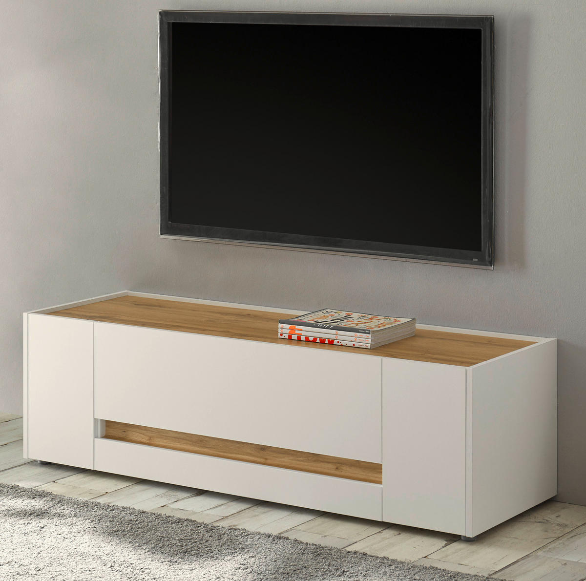 TV-LOWBOARD weiß, Eiche Wotan 140 cm, TV-Unterteil mit Schublade - Eiche Wotan/Schwarz, Holz/Holzwerkstoff (140/40/45cm) - Furn.Design
