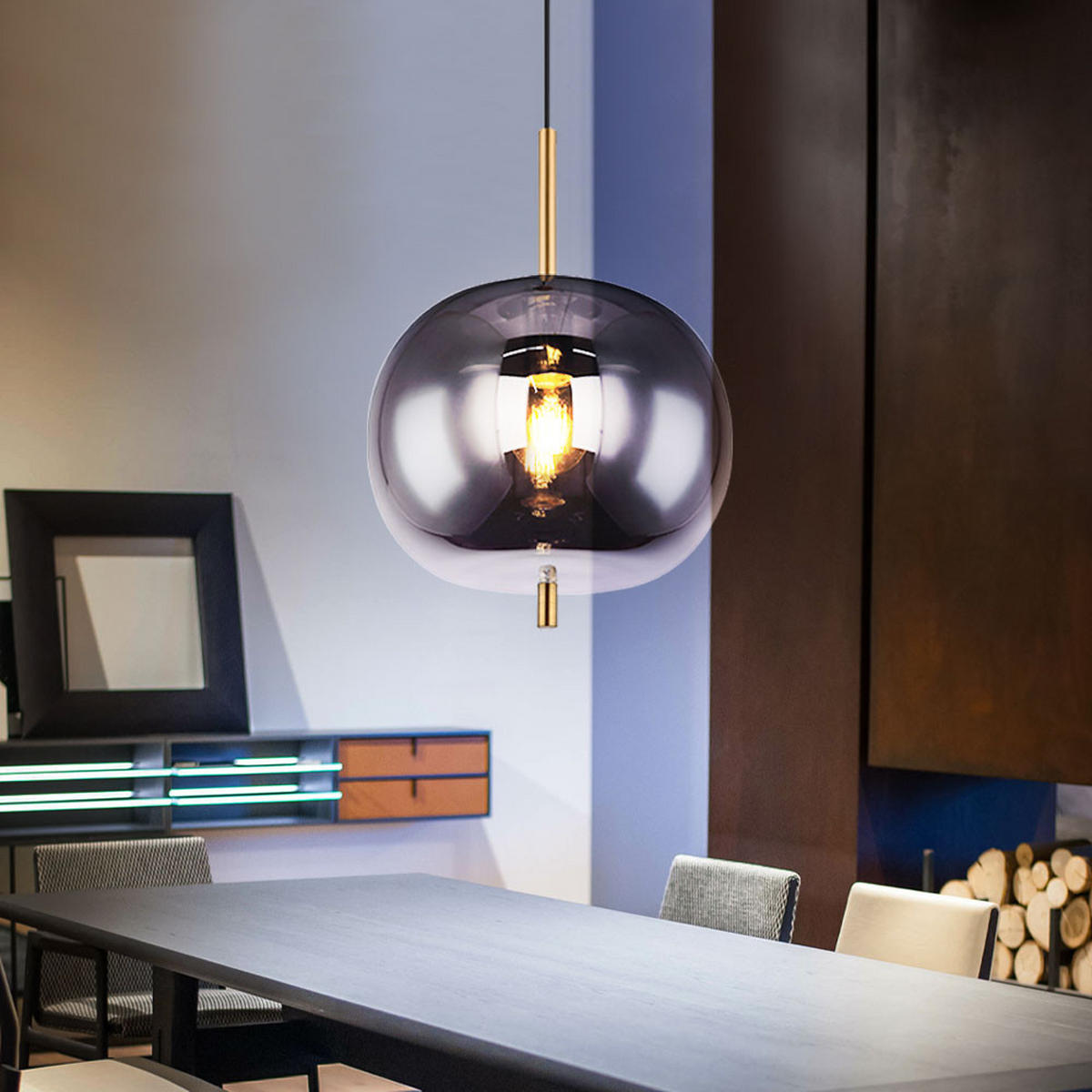 HÄNGELEUCHTE Metall Rauchgrau Matt - Grau, Glas (30/30/120cm) - Globo Lighting