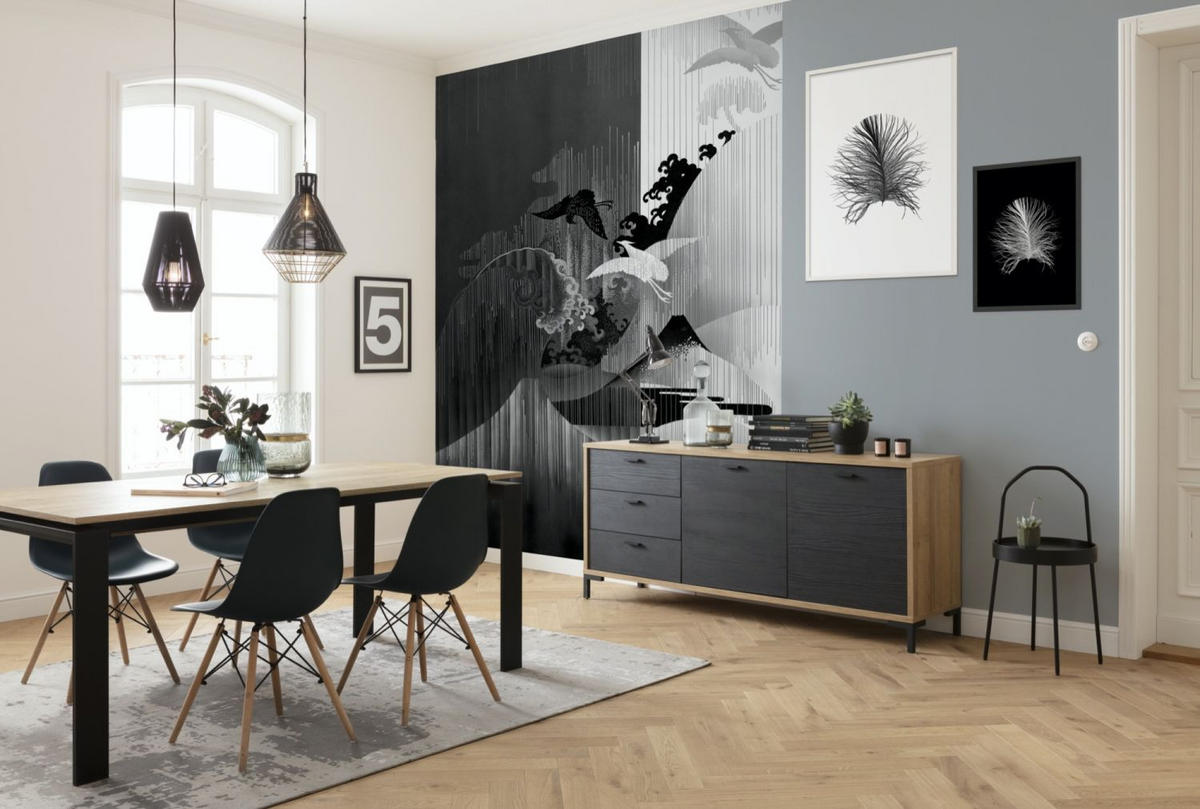 FOTOTAPETE künstlerisch 200 x 280 cm - Schwarz, Papier (200/280cm) - Sanders & Sanders