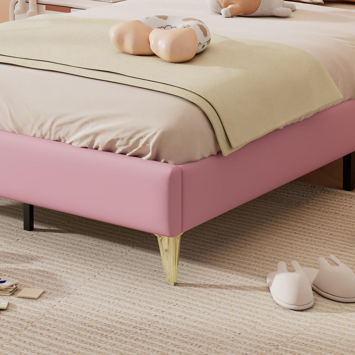 POLSTERBETT 90/200 cm Rosa-Weiß PU mit Krone und weichen Schutzkanten - Weiß, Kunststoff (90/200cm) - OKWISH