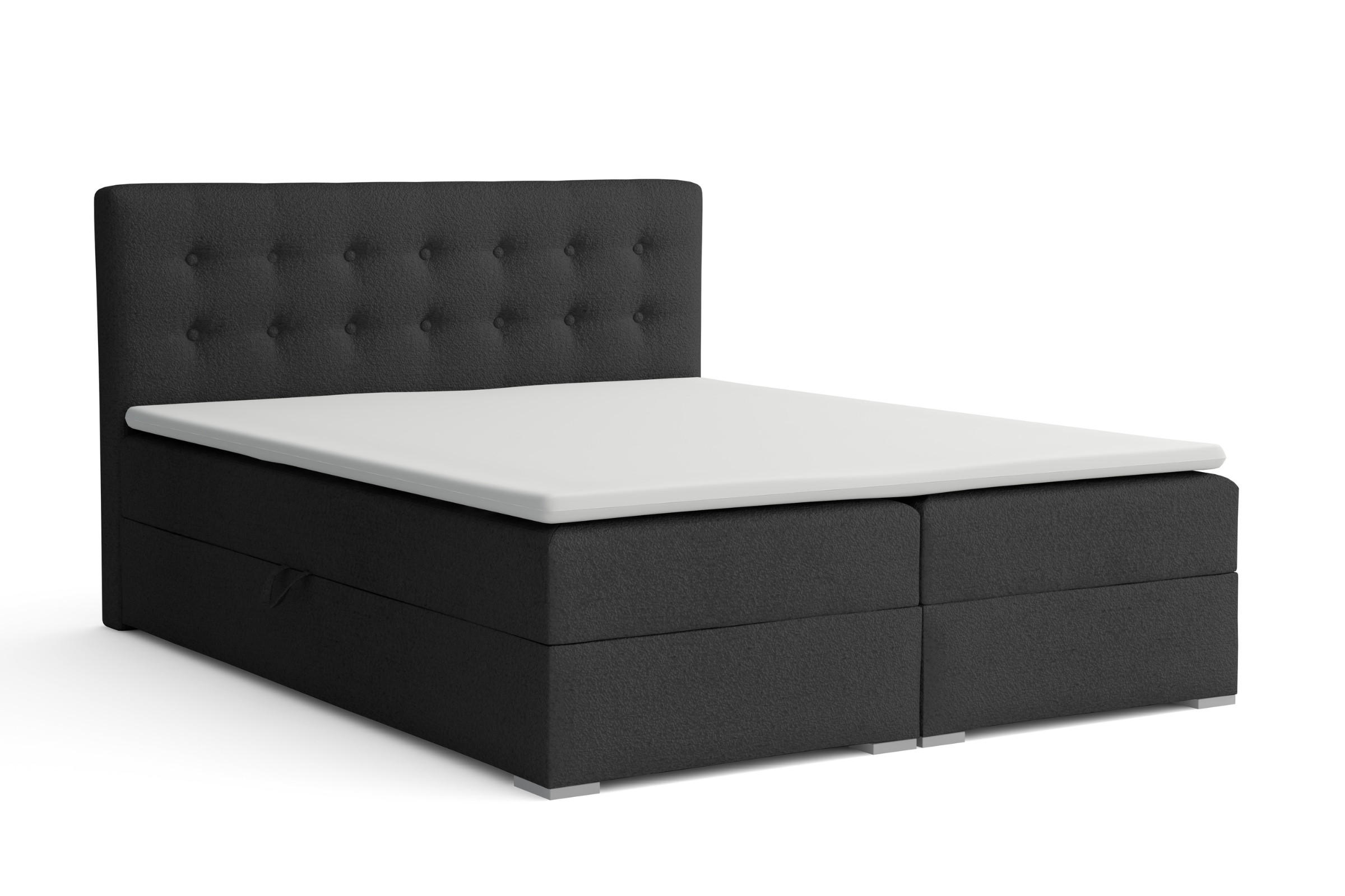 BOXBETT CYNTHIA LUX 140/200 in Boucle Schwarz H4 - Schwarz, Holzwerkstoff (140/200cm) - Deine Möbel 24