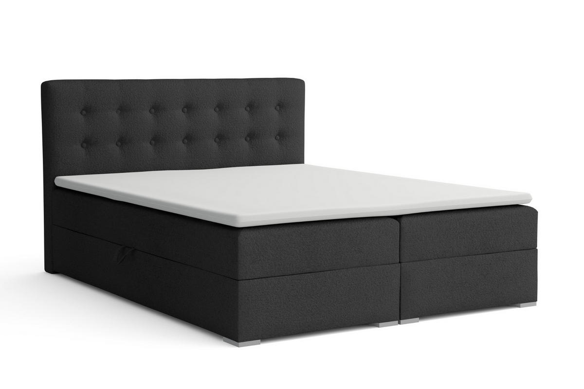 BOXBETT CYNTHIA LUX 140/200 in Boucle Schwarz H4 - Schwarz, Holzwerkstoff (140/200cm) - Deine Möbel 24