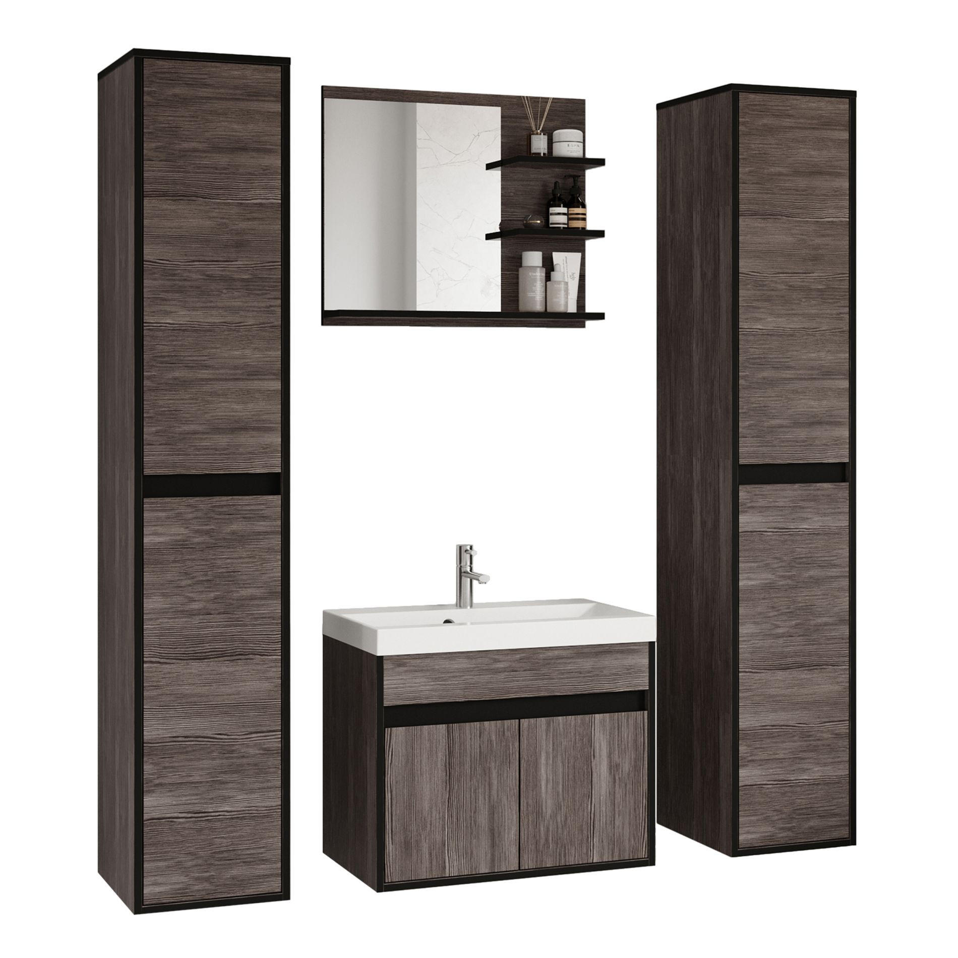 BADEZIMMERMÖBEL-SET Luani XL Bodega / Schwarz Graphit - Dunkelbraun/Schwarz, Holzwerkstoff (120.4/160/34.5cm) - Selsey
