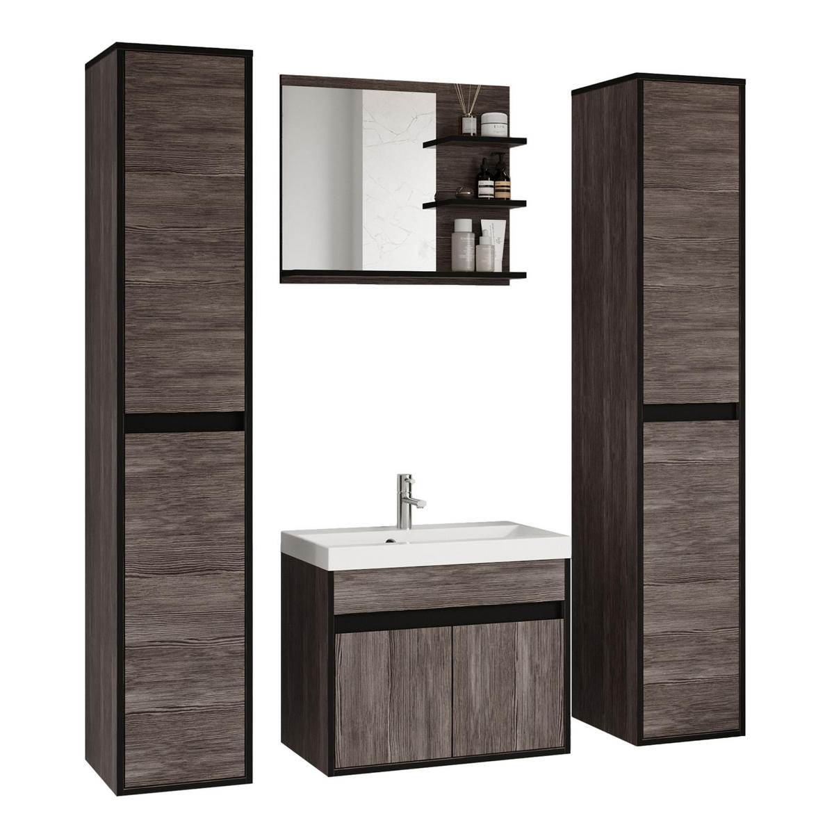 BADEZIMMERMÖBEL-SET Luani XL Bodega / Schwarz Graphit - Dunkelbraun/Schwarz, Holzwerkstoff (120.4/160/34.5cm) - Selsey
