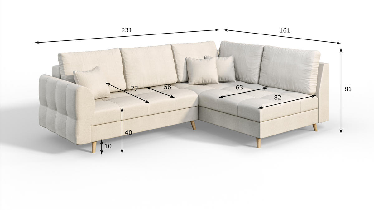 ECKSOFA MIT HOCKER Lorine Mikrofaser Ecru - Ecru/Hellbraun, Buchenholz/Textil (231/161cm) - S-Style Möbel