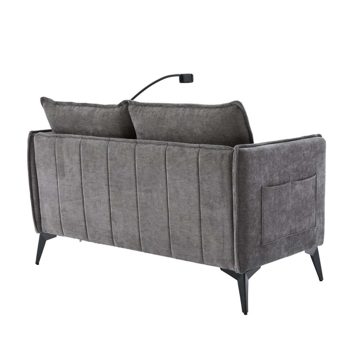SOFA 2-Sitzer Grau Stoff mit Handy-Halterung & doppelten Ablagefächern 127/69/66 cm - Grau, Textil (127/66/69cm) - OKWISH