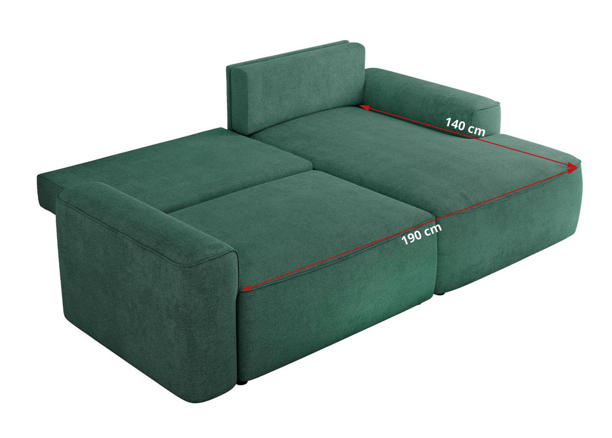 ECKSOFA BELLUNO L Grün Strukture - Links - Schwarz/Grün, Textil (144/233cm) - MKS