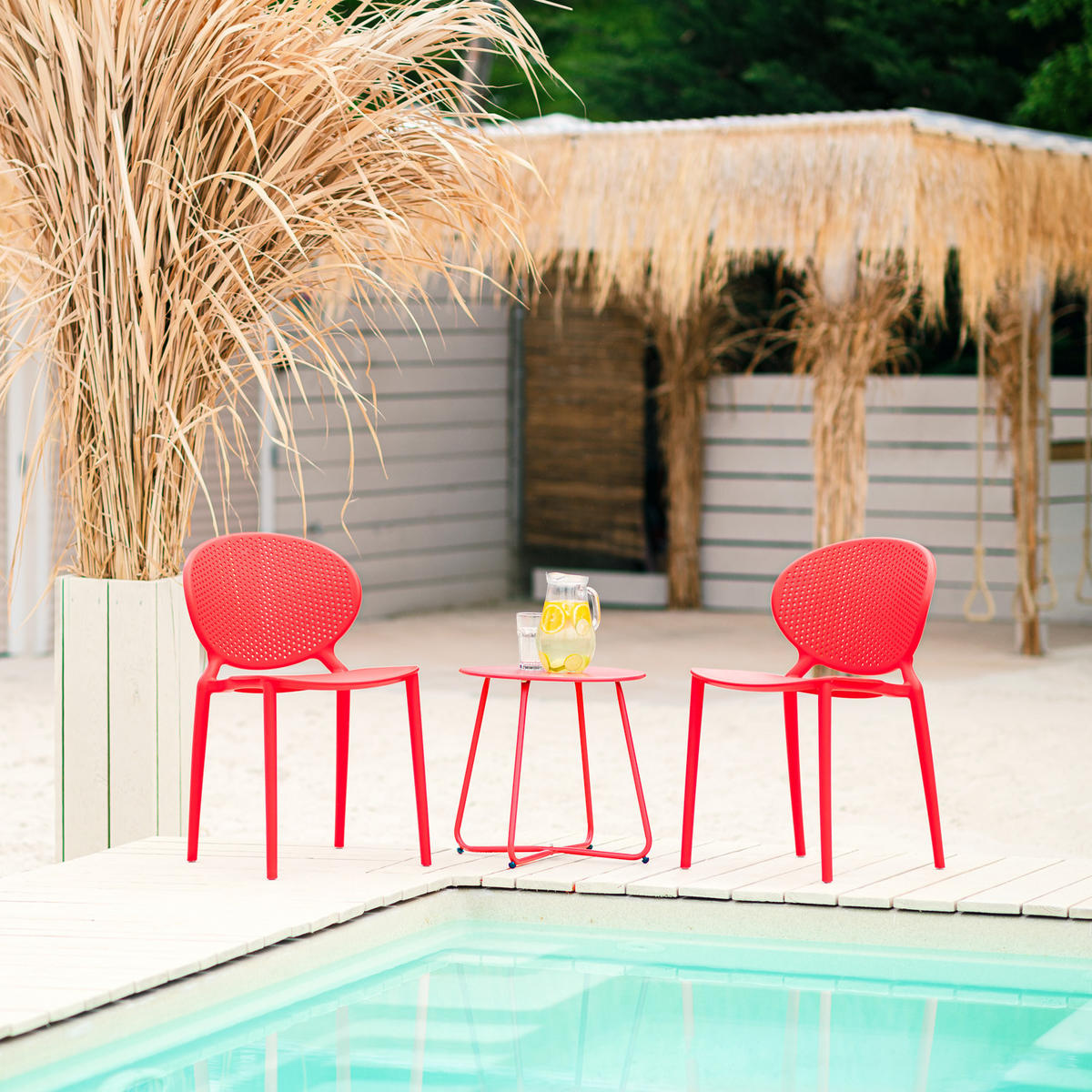GARTENSTUHL 4er-Set Kunststoff Rot - Rot, Kunststoff (41/77/48cm) - Homestyle4u