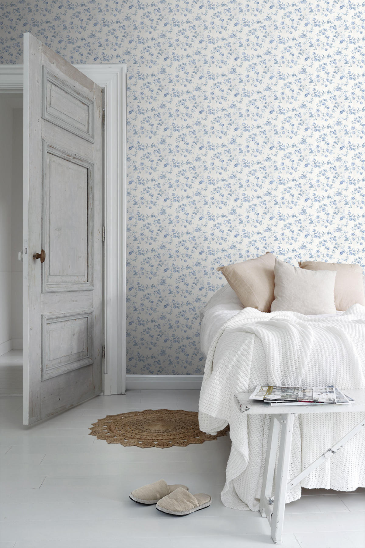 TAPETE Blumen 53 cm x 10 m - Blau, Papier (53/1000cm) - Sanders & Sanders