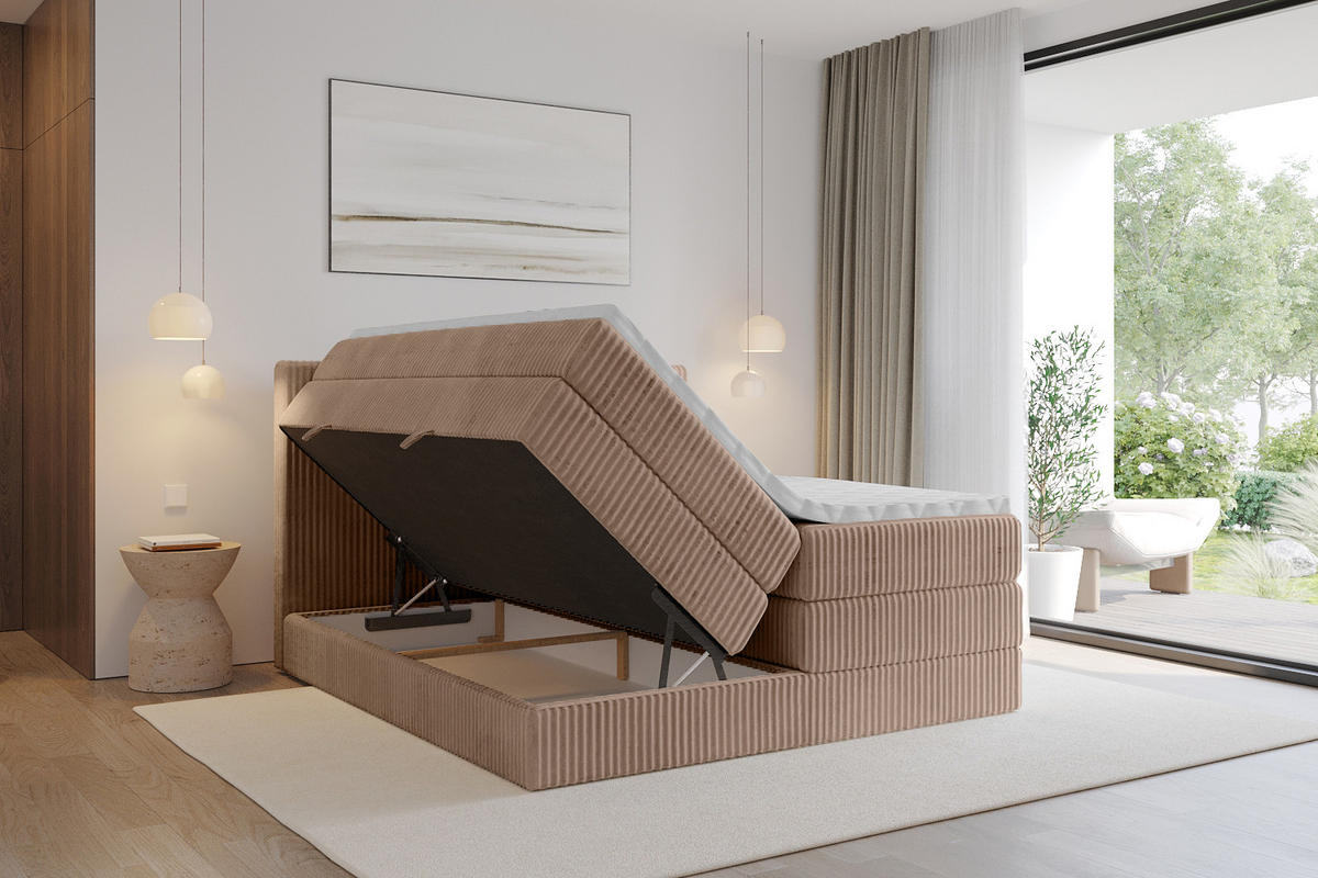 BOXSPRINGBETT mit Matratze H3|H4 und Lattenrost - TOLO KING 120x200 Cord - Beige - Sandfarben, Holzwerkstoff (120/200cm) - ALTDECOR