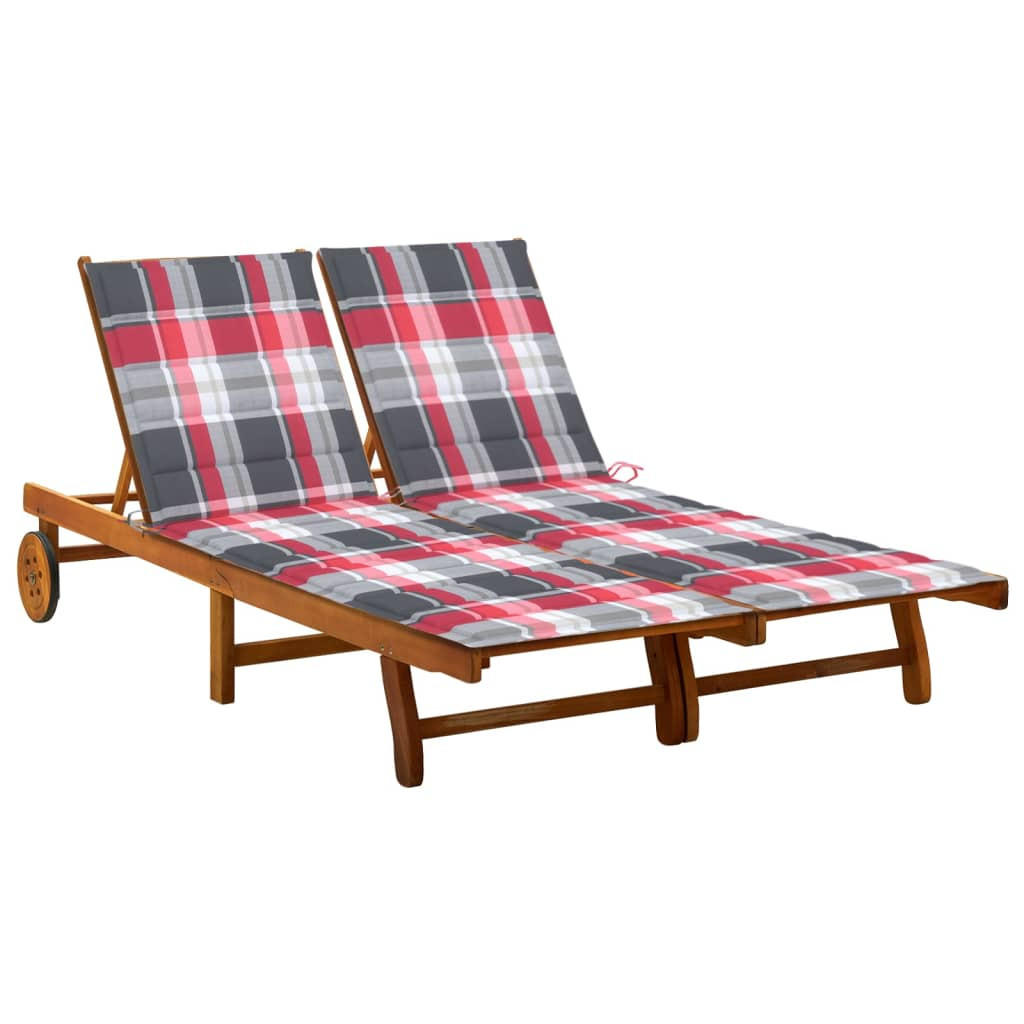 2-PERSONEN-SONNENLIEGE mit Auflagen Akazie Massivholz - Pink, Holz (118/76/200cm) - furnicato