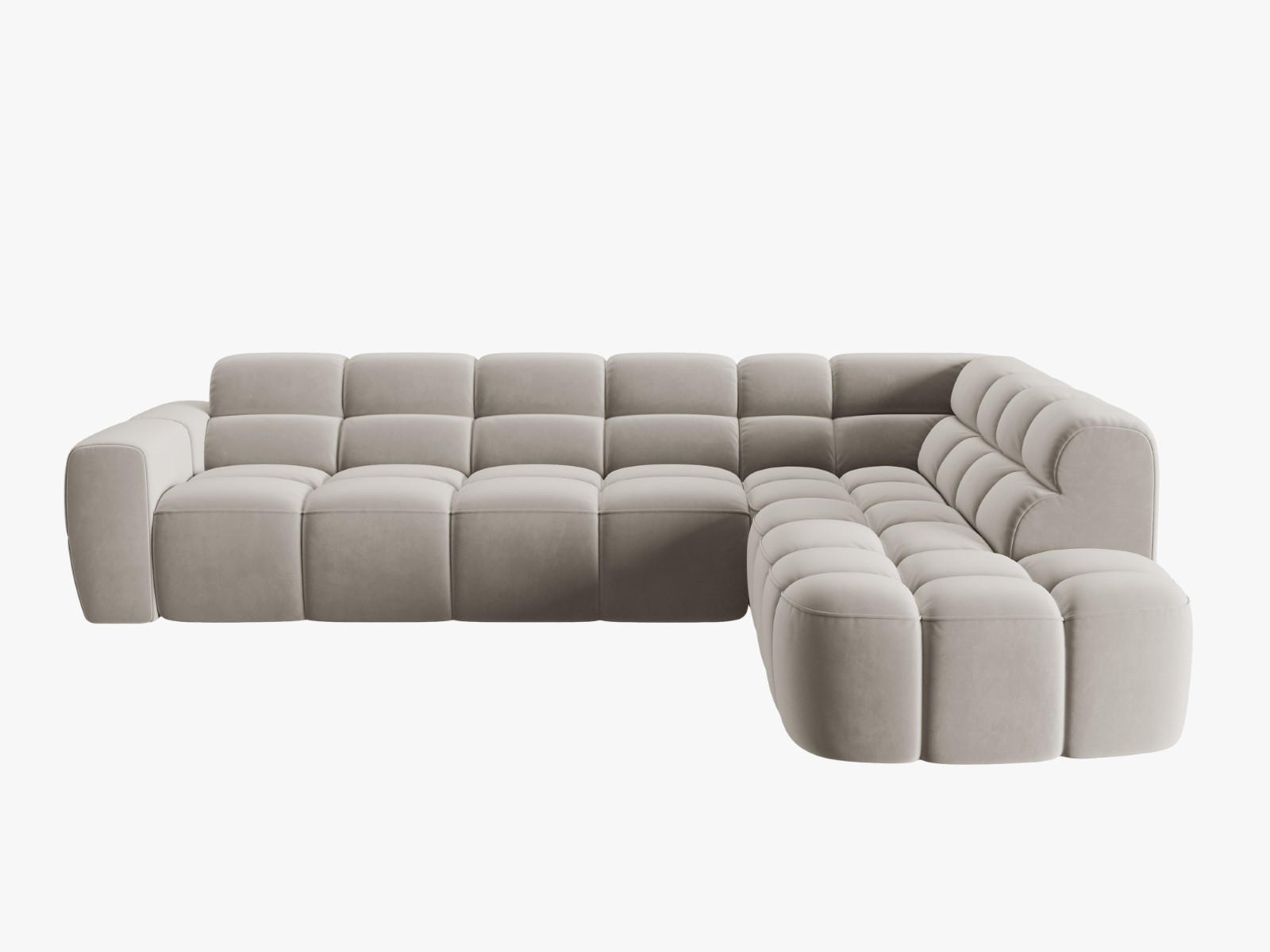 ECKSOFA rechts Lisa aus Samt leichtes beige 5 Sitzplätze - Creme, Textil (234/293cm) - Micadoni