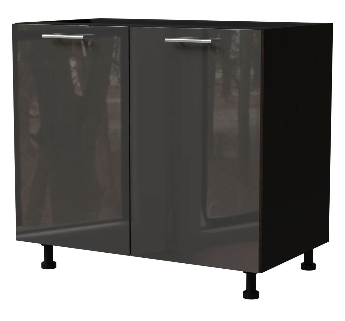 KÜCHENUNTERSCHRANK Essen D11/90 Graphit Hochglanz / Schwarz Matt 90 / 50 / 82cm - Schwarz/Graphitfarben, Holz/Holzwerkstoff (90/82/50cm) - Feldmann-Wohnen