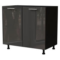 KÜCHENUNTERSCHRANK Essen D11/90 Graphit Hochglanz / Schwarz Matt 90 / 50 / 82cm - Schwarz/Graphitfarben, Holz/Holzwerkstoff (90/82/50cm) - Feldmann-Wohnen